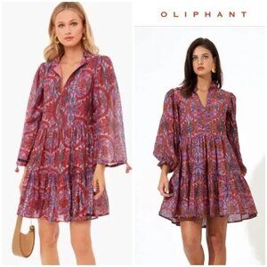💕OLIPHANT💕 Yoke Long Sleeve Mini Dress ~ Monaco Rose Print Large